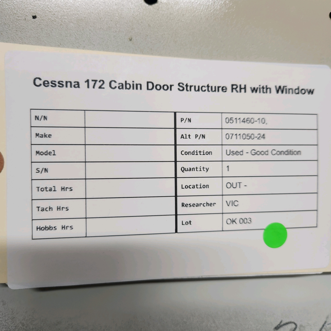 Used aircraft parts for sale, 0511460-10 Cessna  [part_model] CABIN DOOR STRUCTURE RH WITH WINDOW