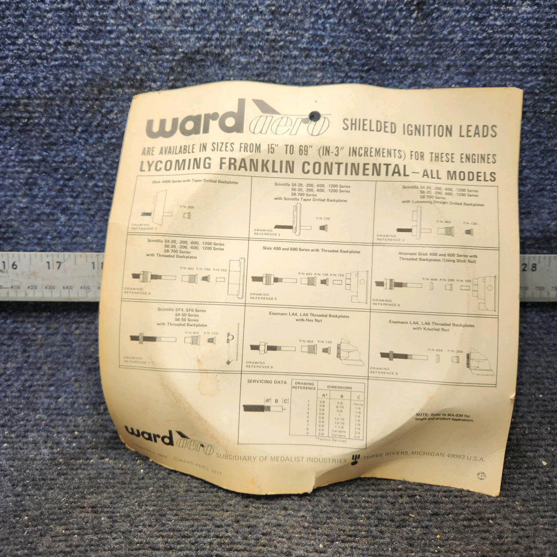 Used aircraft parts for sale, 100-15 Ward Aero Continental, Lycoming Ingition Leads