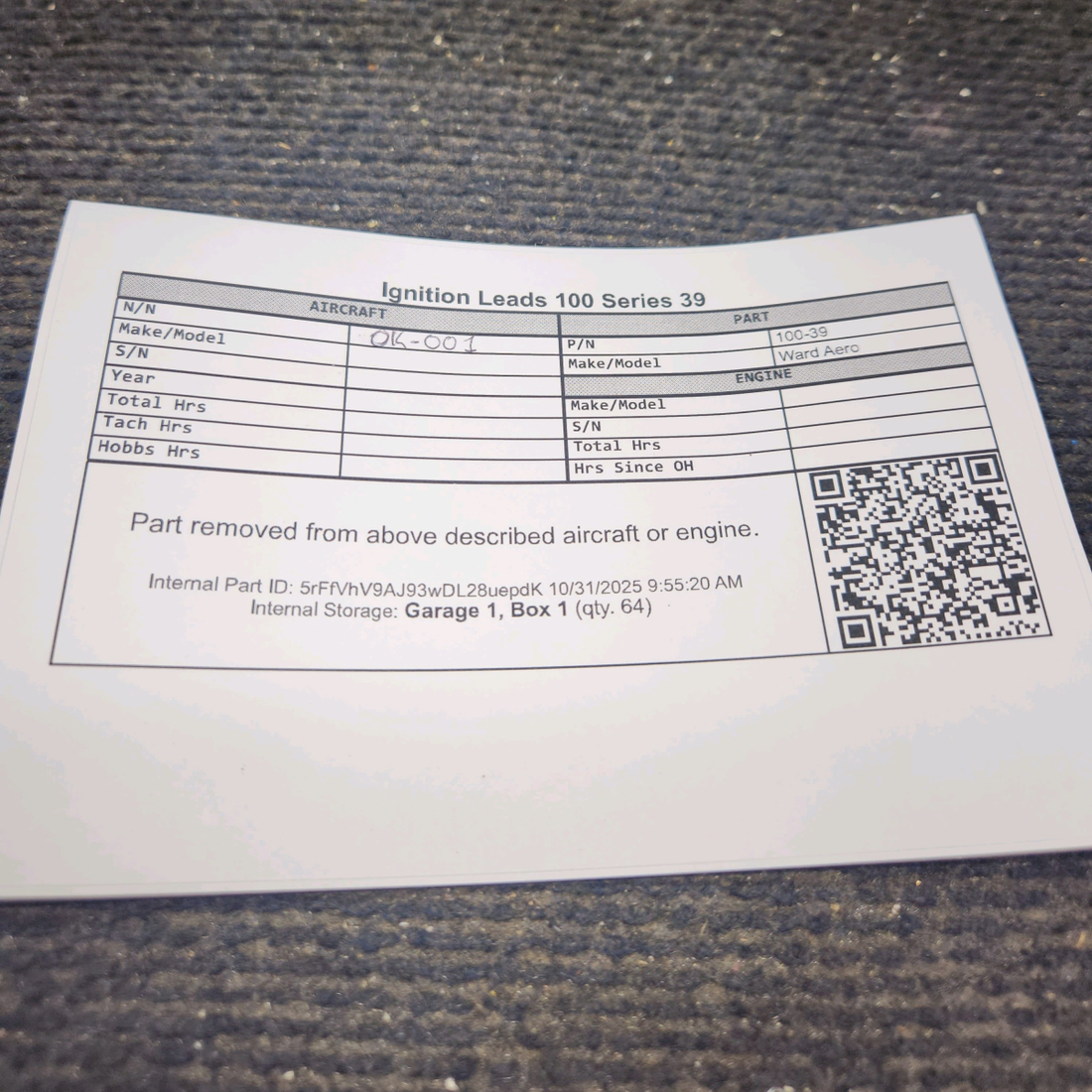 Used aircraft parts for sale, 100-39 Ward Aero 100 Series Continental, Lycoming Repair Kit for Ignition Leads