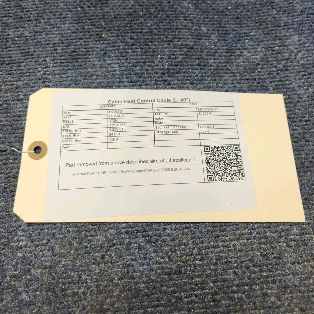 Used aircraft parts for sale, MCS1230-17 CESSNA 172K CABIN  HEAT CONTROL CABLE (L: 40")