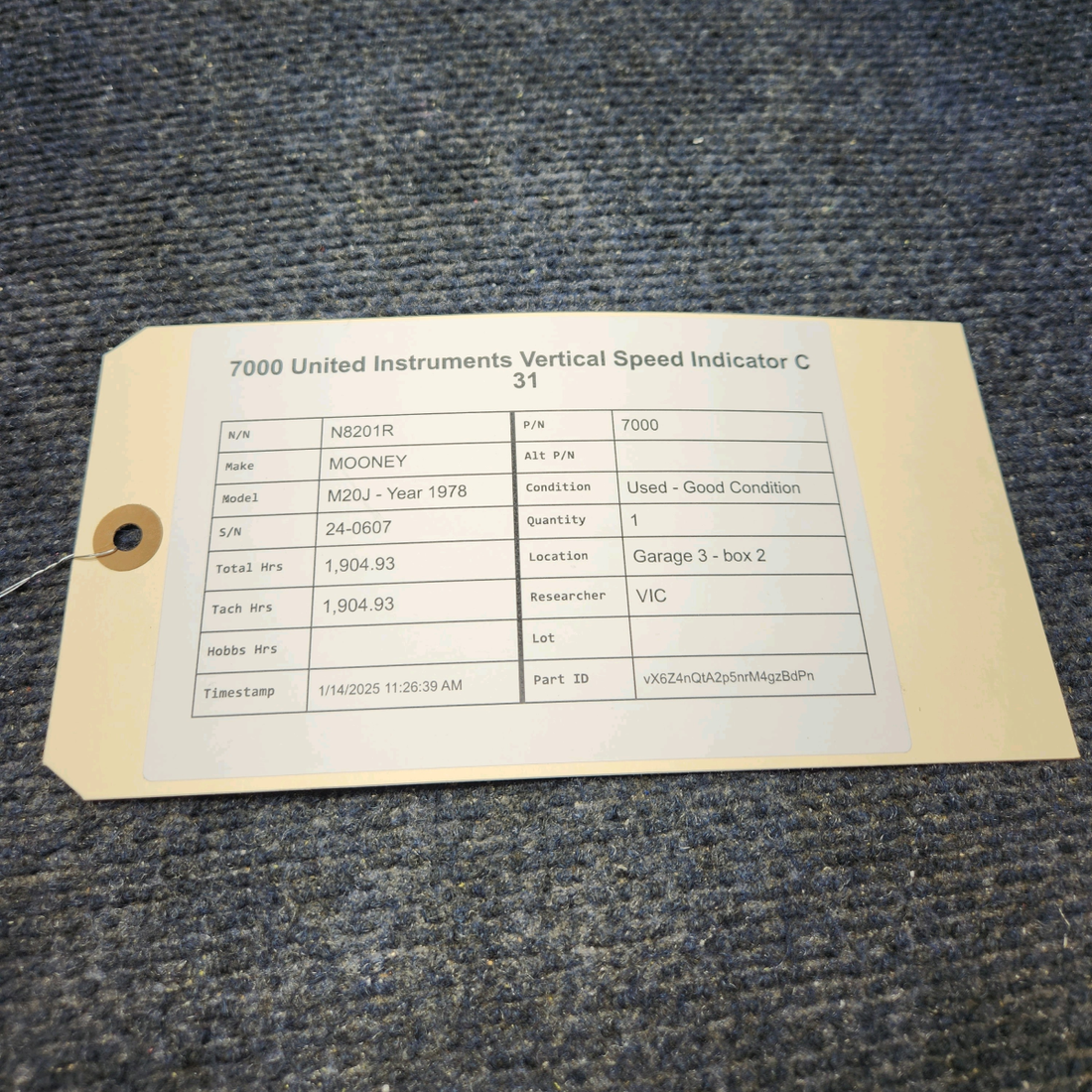Used aircraft parts for sale, 7000 MOONEY M20J - Year 1978 7000 UNITED INSTRUMENTS VERTICAL SPEED INDICATOR C 31