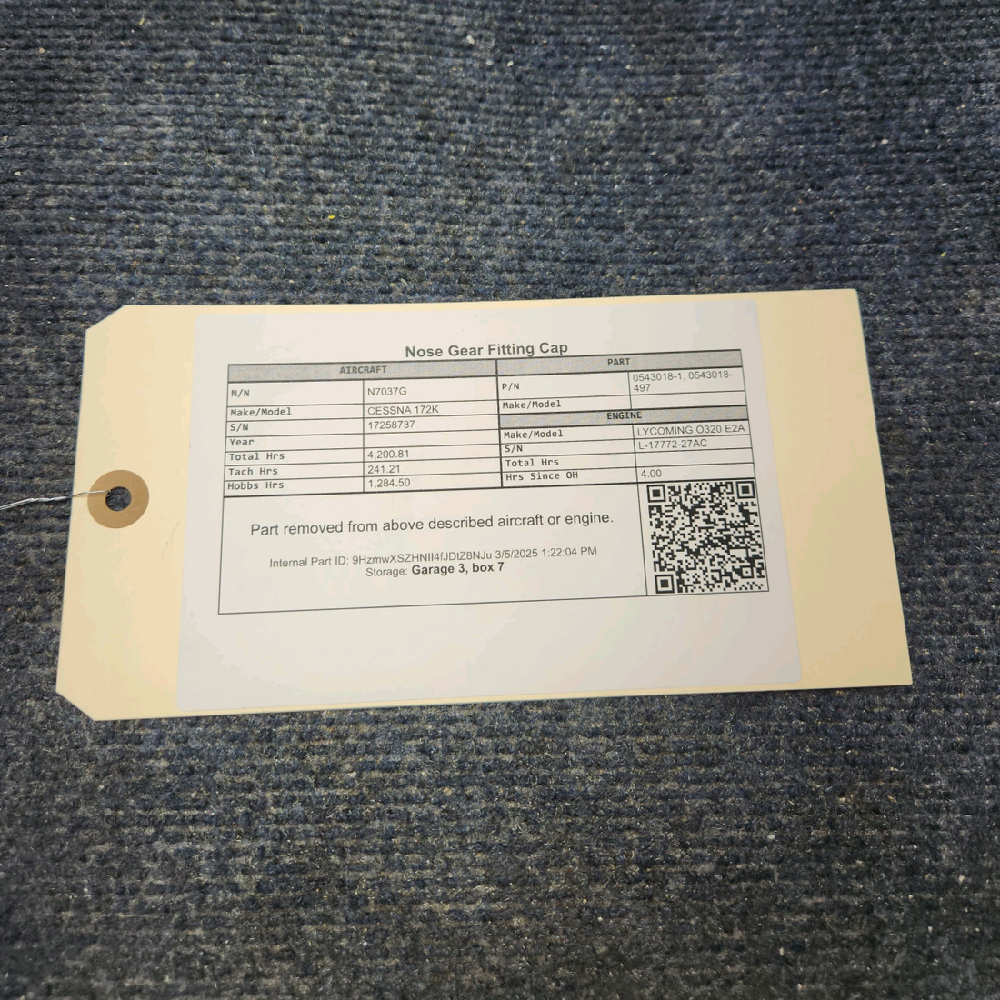 Used aircraft parts for sale, 0543018-1 CESSNA 172K NOSE GEAR FITTING CAP