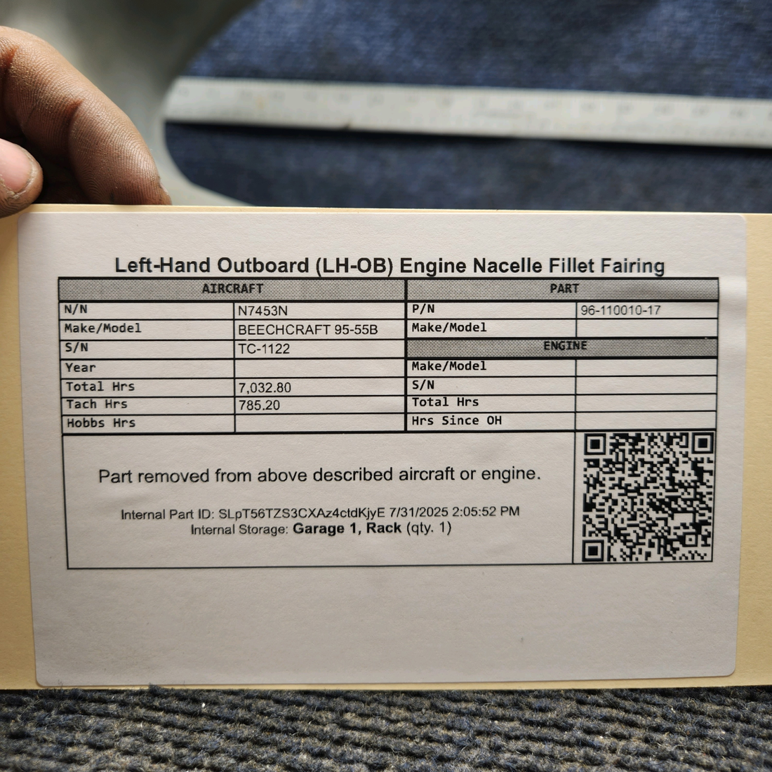 Used aircraft parts for sale, 96-110010-17 BEECHCRAFT 95-55B Outboard Nacelle Fillet Fairing – LH