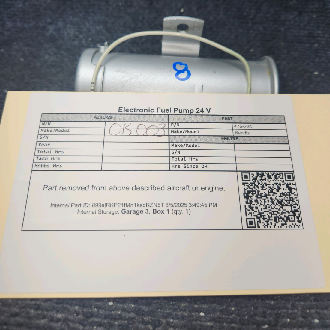 Used aircraft parts for sale, 476-284 Bendix Electronic Fuel Pump 24 V