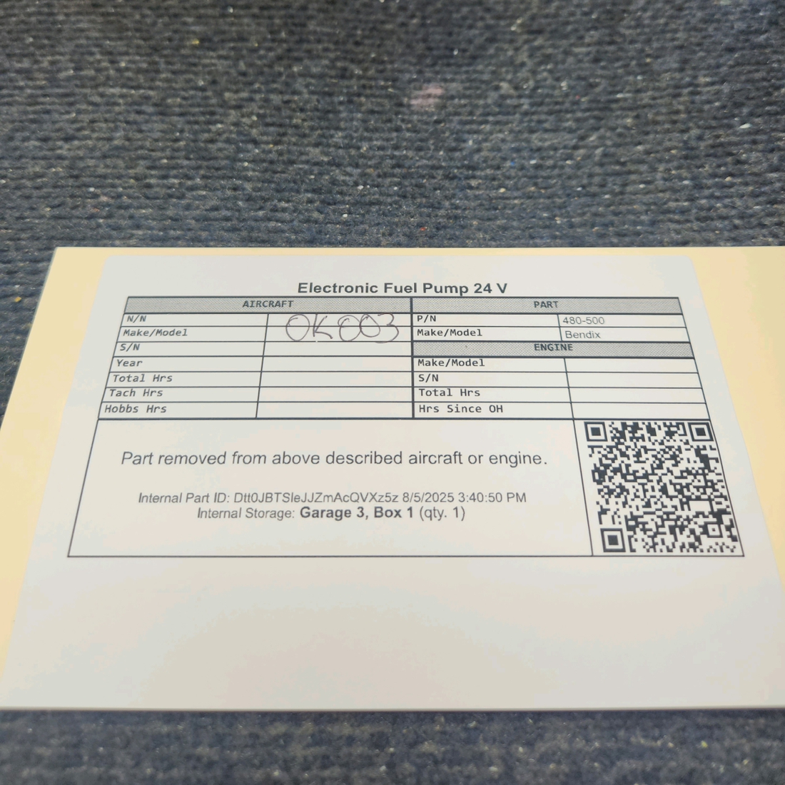 Used aircraft parts for sale, 480-500 Bendix Electronic Fuel Pump 24 V