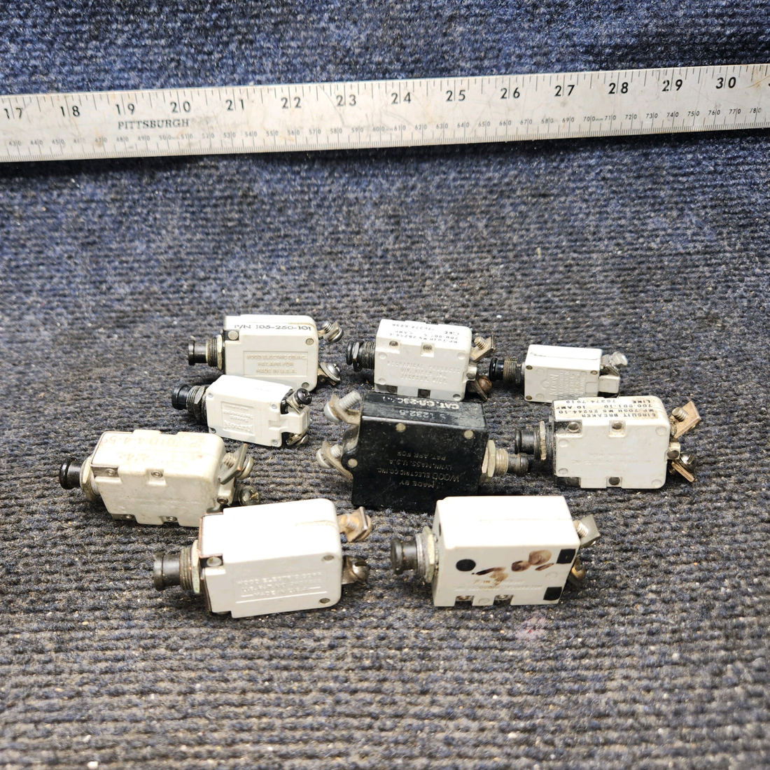 Used aircraft parts for sale, 105-250-101 Beechcraft F35 Breakers set of  9  Various Amps