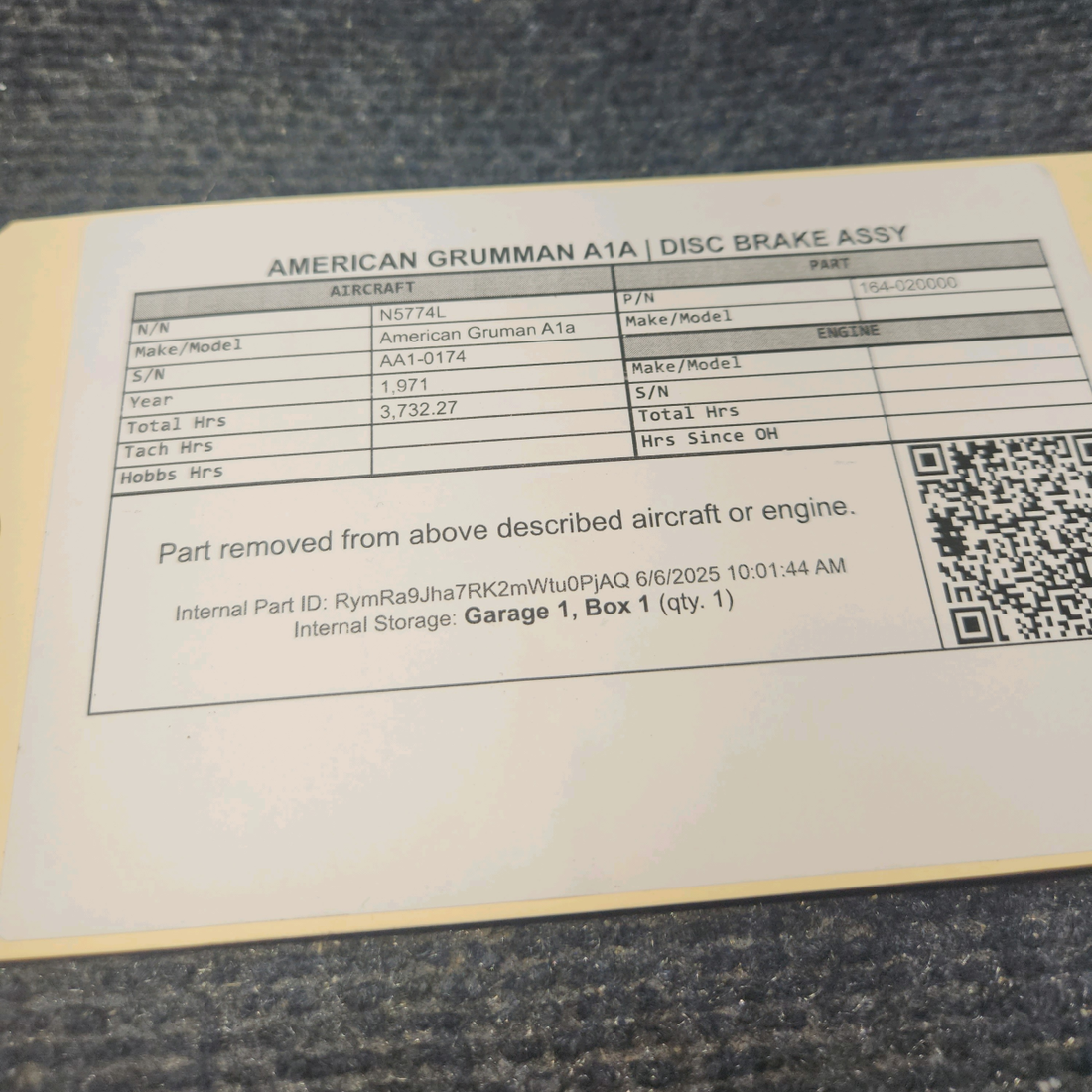 Used aircraft parts for sale, 164-020000 American Gruman A1A DISC BRAKE ASSY