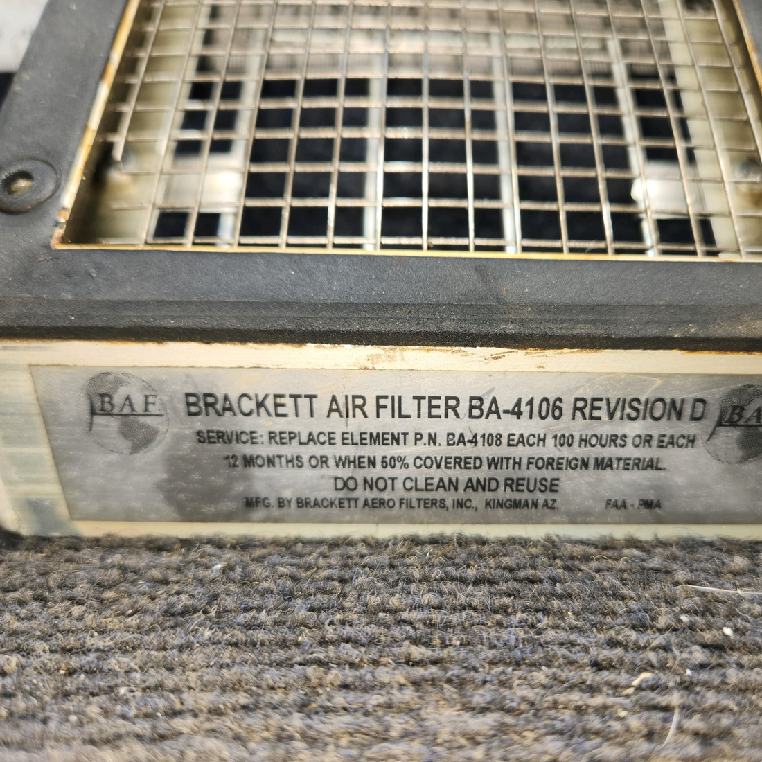 Used aircraft parts for sale, BA-4106 cessna 150G Brackett Air Filter