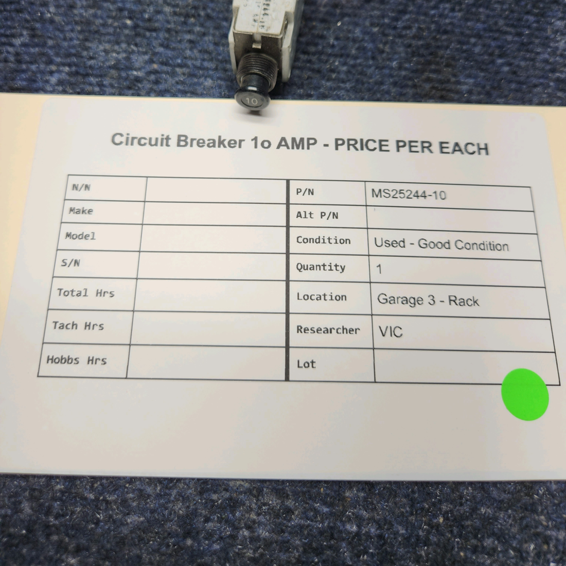 Used aircraft parts for sale, MS25244-10 Mechanical Products CIRCUIT BREAKER 1O AMP - PRICE PER EACH