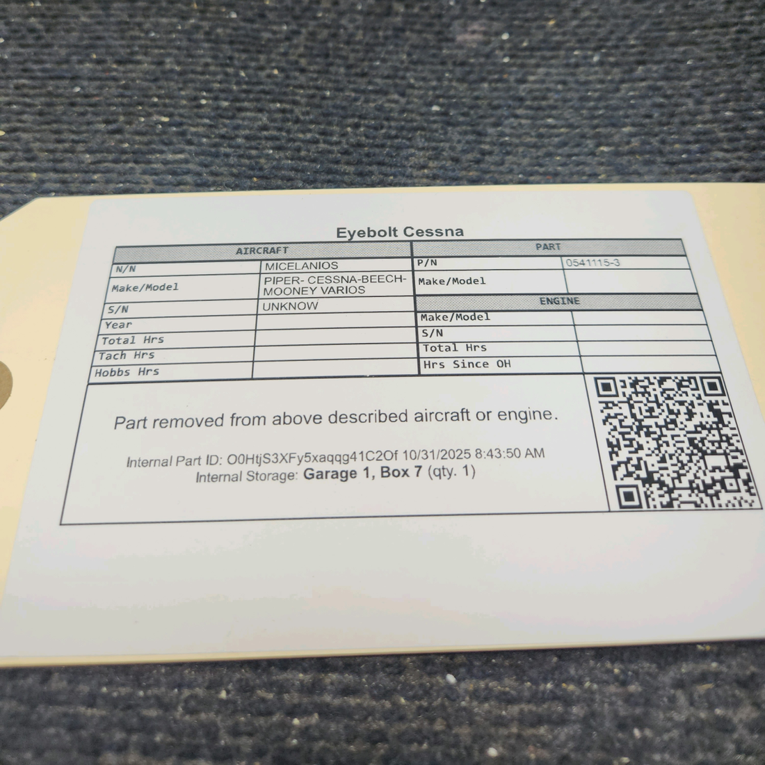 Used aircraft parts for sale, 0541115-3 Cessna Eyebolt