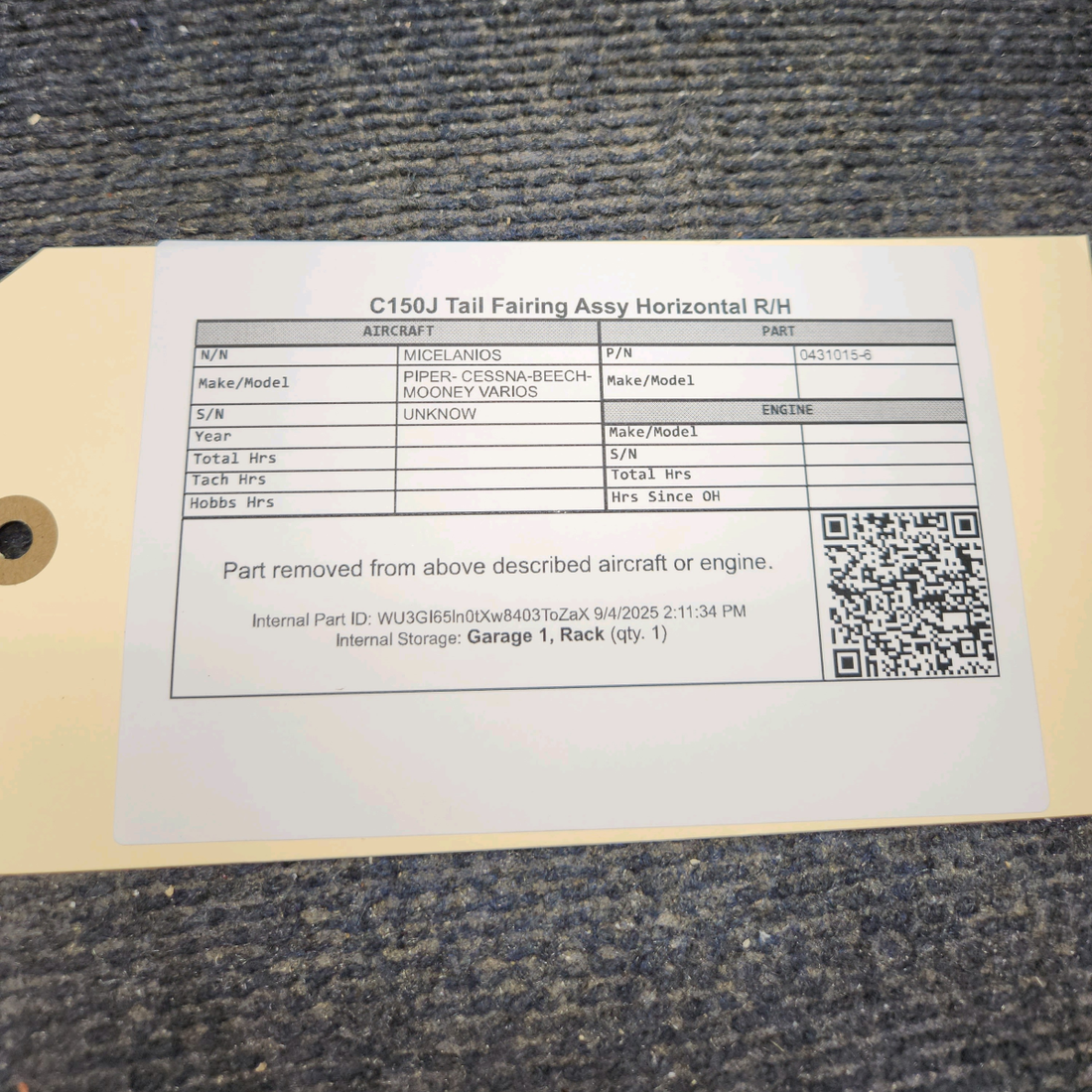 Used aircraft parts for sale, 0431015-6 Cessna C150J Horizontal Tail Fairing Assembly - RH