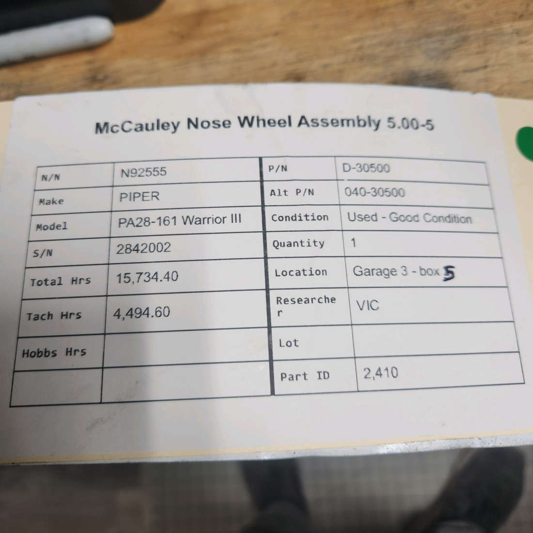 Used aircraft parts for sale, D-30500 McCauley 5.00-5 PIPER PA28-161 Warrior III MCCAULEY NOSE WHEEL ASSEMBLY 5.00-5