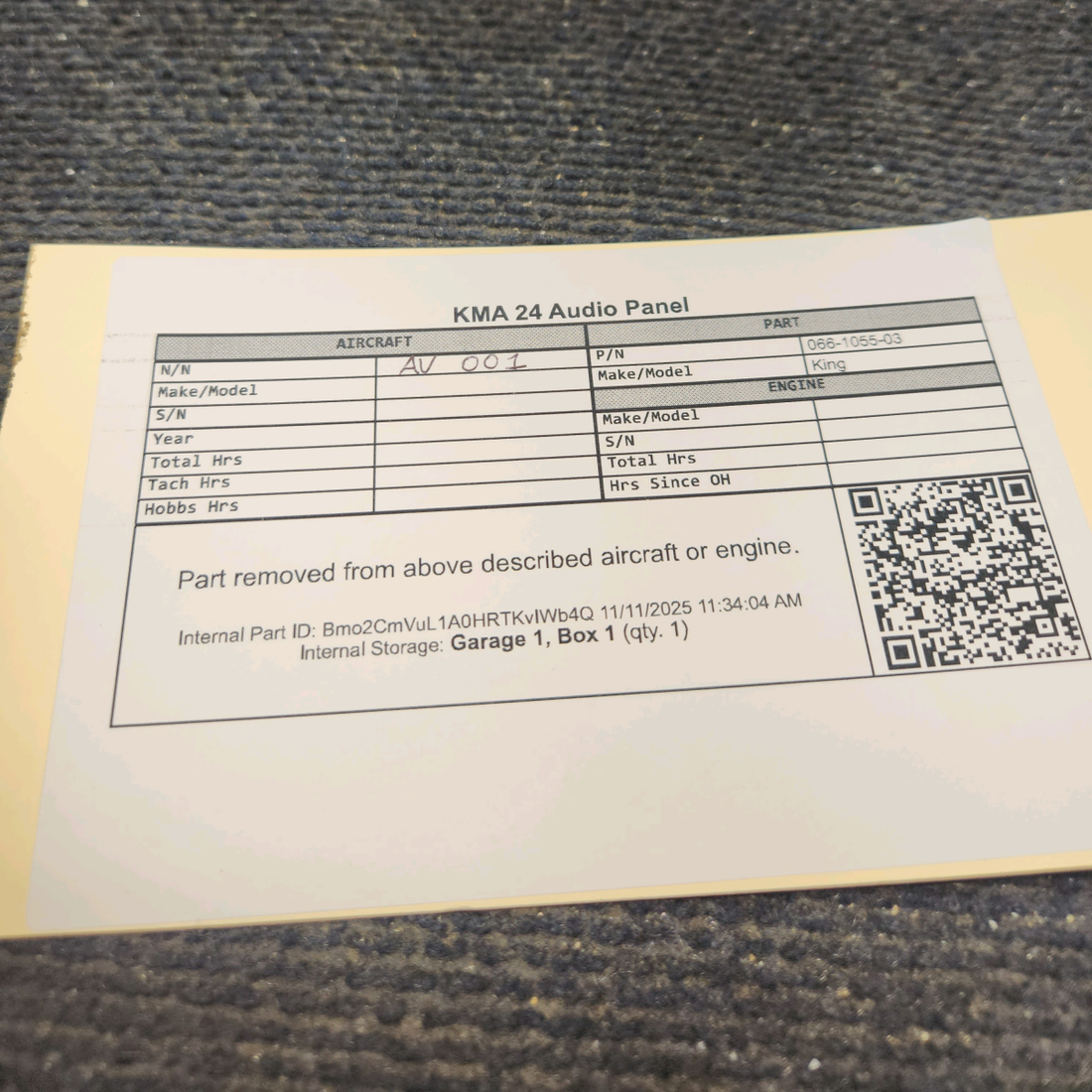 Used aircraft parts for sale, 066-1055-03 King KMA-24 Audio Panel