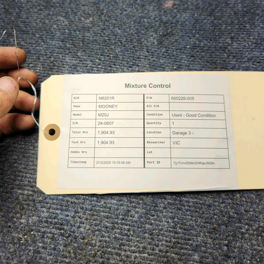 Used aircraft parts for sale, 660226-005 Mooney M20J MIXTURE CONTROL