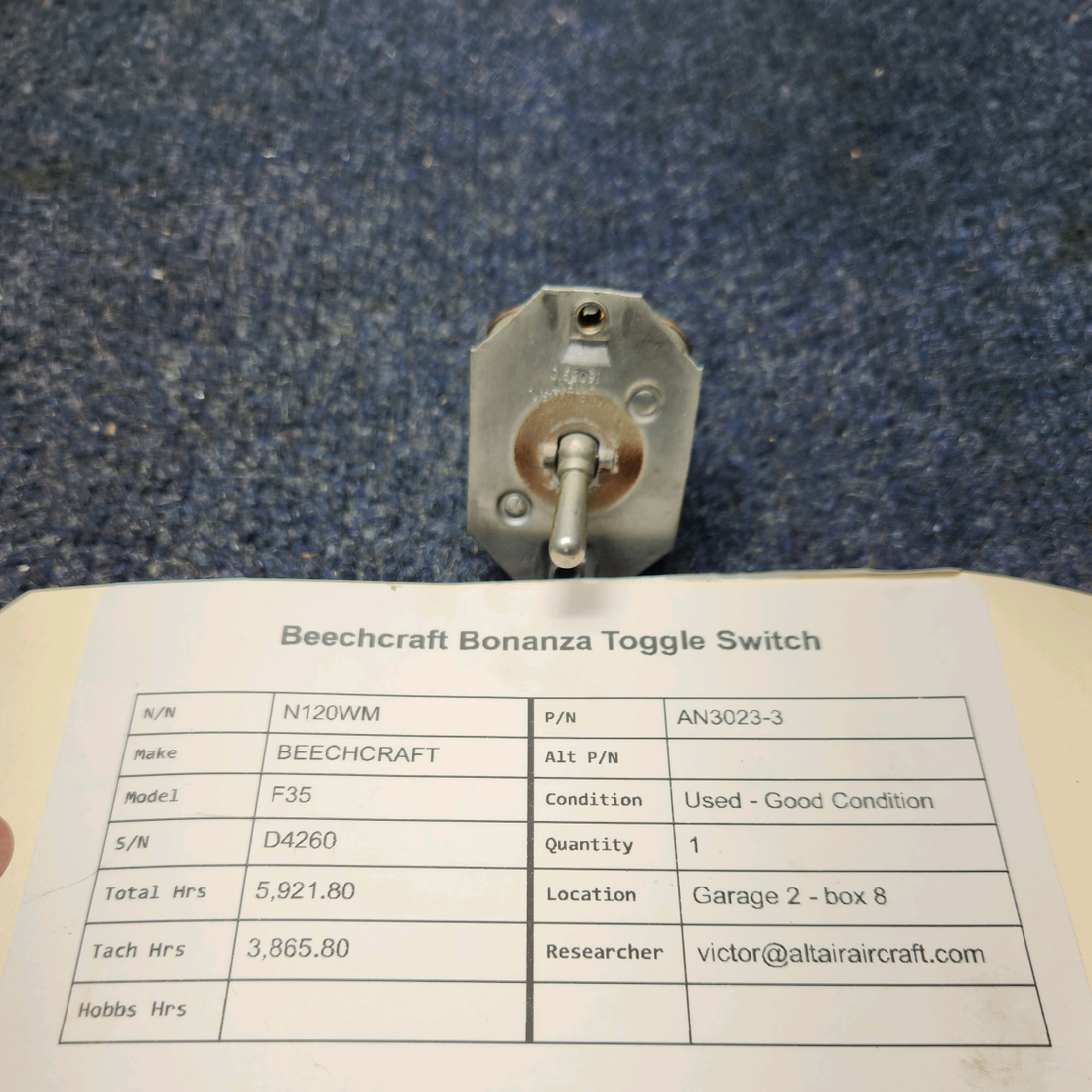 Used aircraft parts for sale, AN3023-3 BEECHCRAFT F35 BEECHCRAFT BONANZA TOGGLE SWITCH