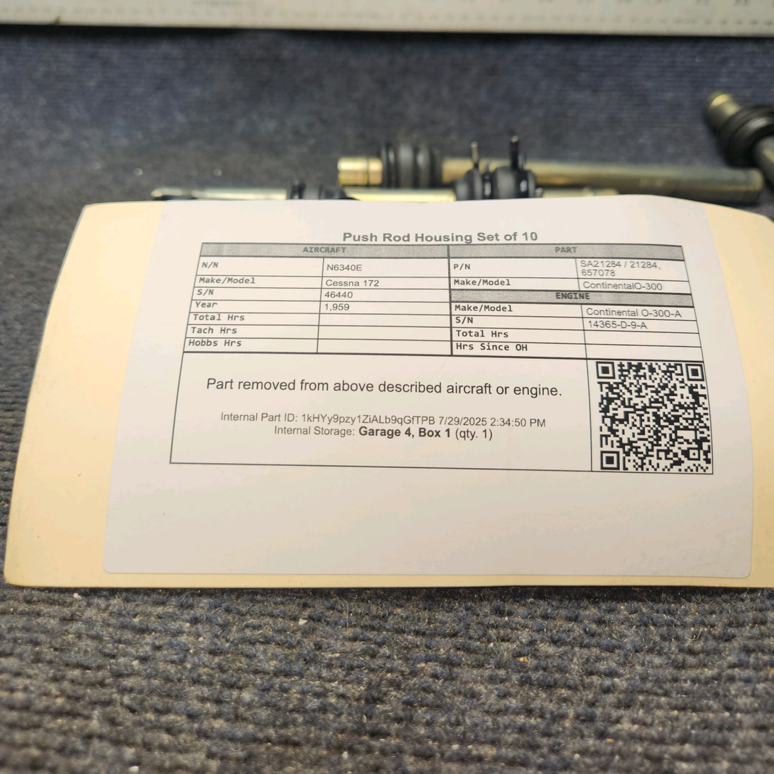 Used aircraft parts for sale, SA21284 / 21284 Continental O-300 Cessna 172 Push Rod Housing  - Set of 10