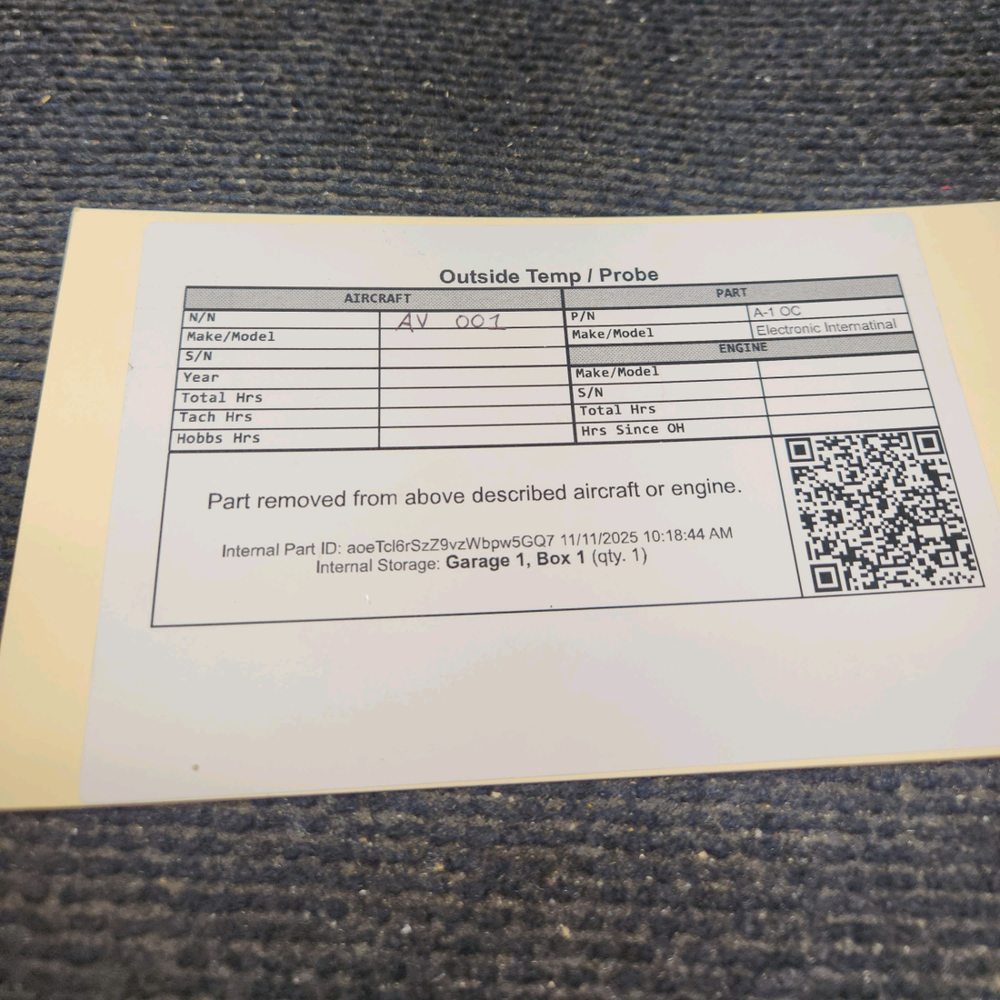 Used aircraft parts for sale, A-1 OC Electronic Internatinal A-1 OC Mooney M20J Outside Temp / Probe