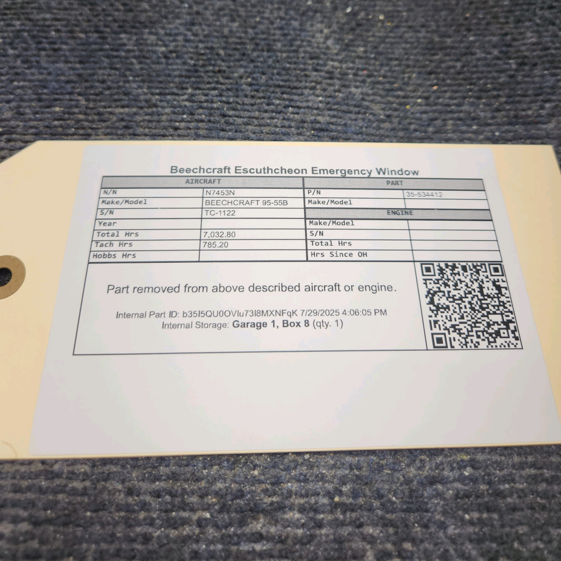 Used aircraft parts for sale, 35-534412 BEECHCRAFT 95-55B Escutcheon Emergency Window