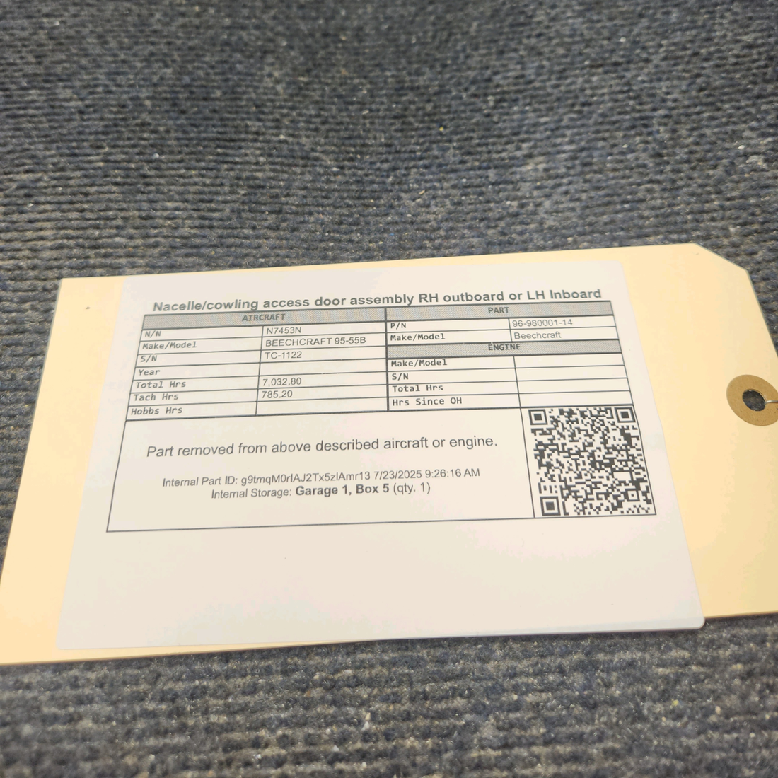 Used aircraft parts for sale, 96-980001-14 BEECHCRAFT 95-55B Nacelle Access Door – RH Outboard or LH Inboard