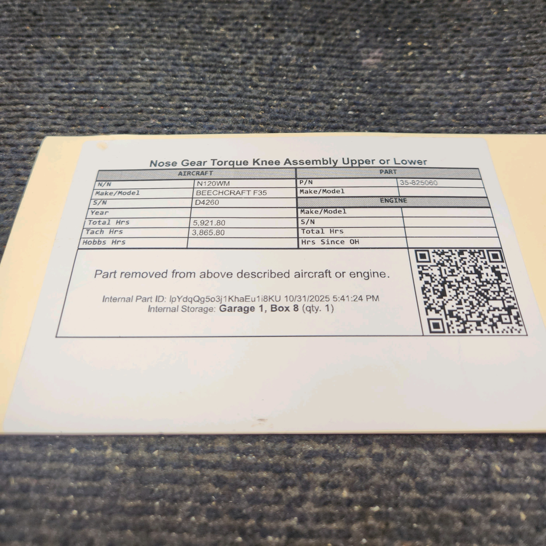 Used aircraft parts for sale, 35-825060 BEECHCRAFT F35 Nose Gear Torque Knee Assembly Upper or Lower