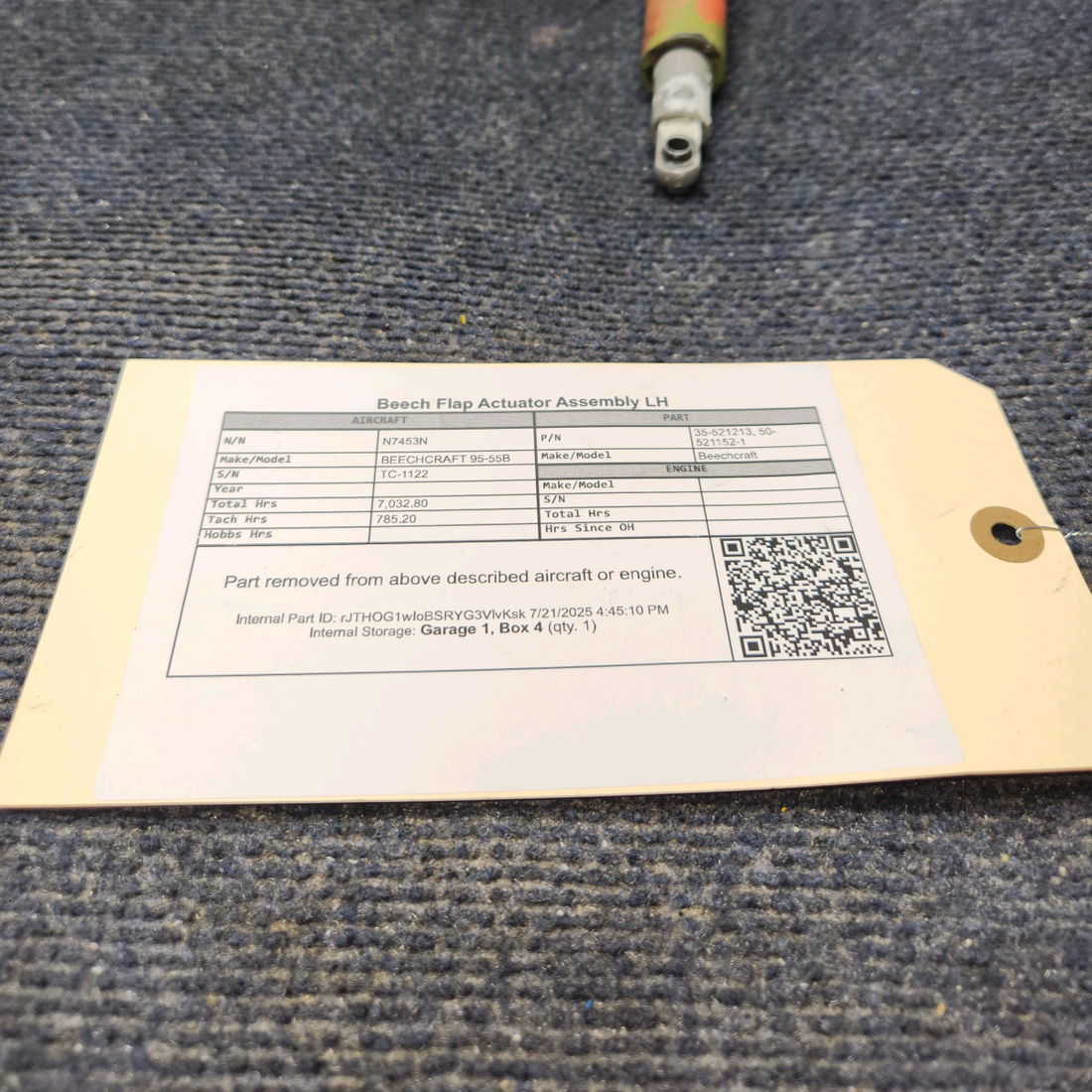 Used aircraft parts for sale, 35-521213 BEECHCRAFT 95-55B Flap Actuator Assembly LH