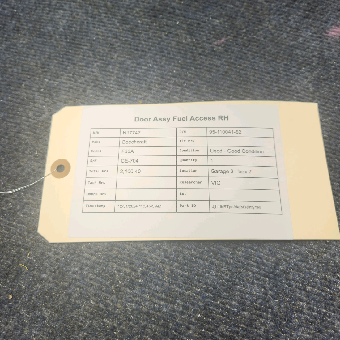 Used aircraft parts for sale, 95-110041-62 Beechcraft F33A DOOR ASSY FUEL ACCESS RH