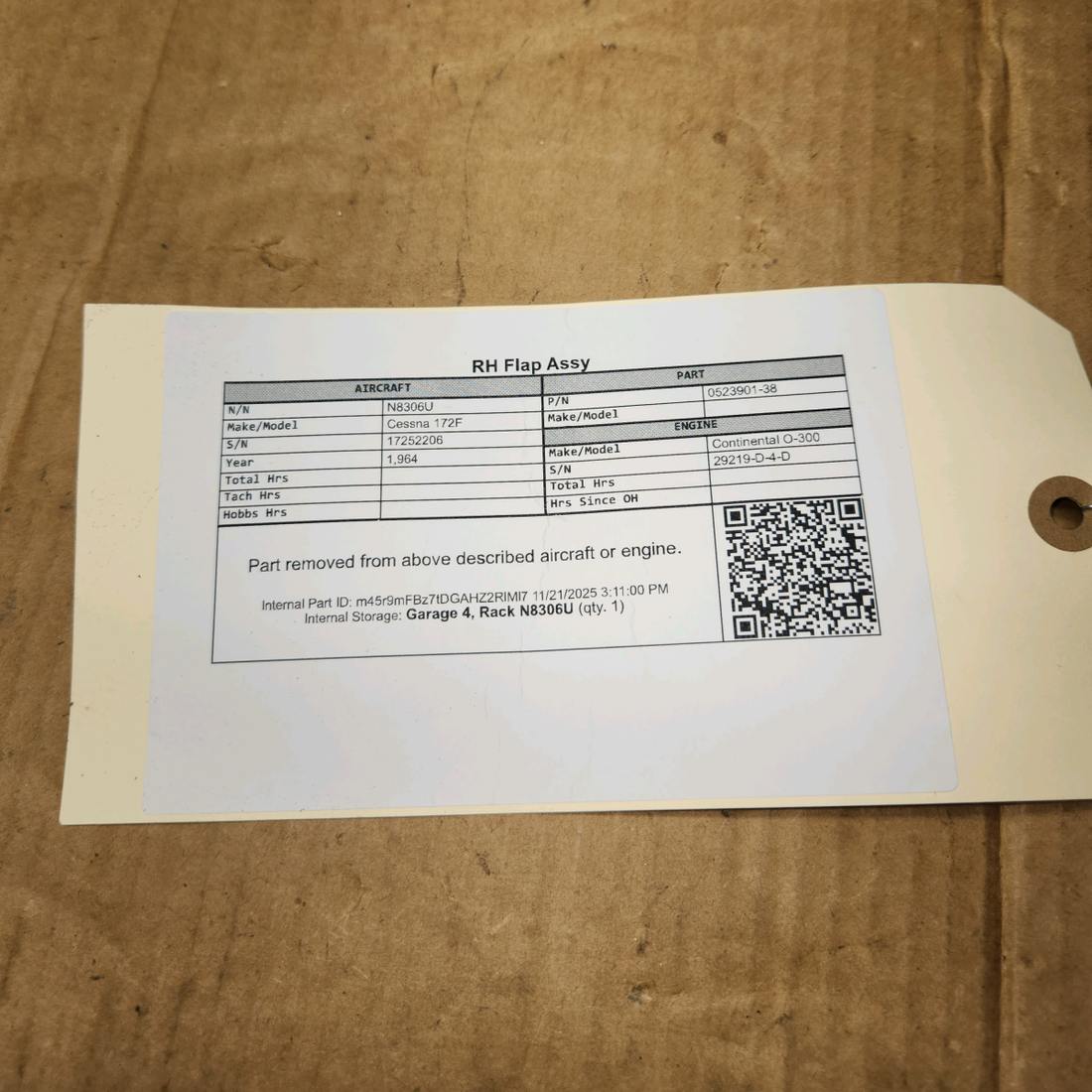 Used aircraft parts for sale, 0523901-38 Cessna 172F Flap Assy - RH