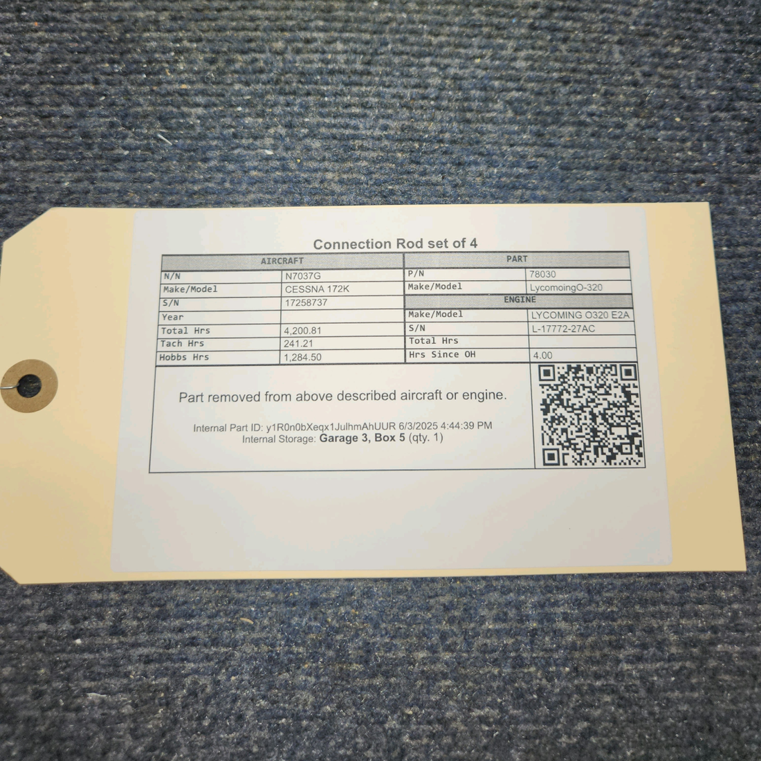 Used aircraft parts for sale, 78030 Lycomoing O-320 CESSNA 172K Connection Rod set of 4 With 8130