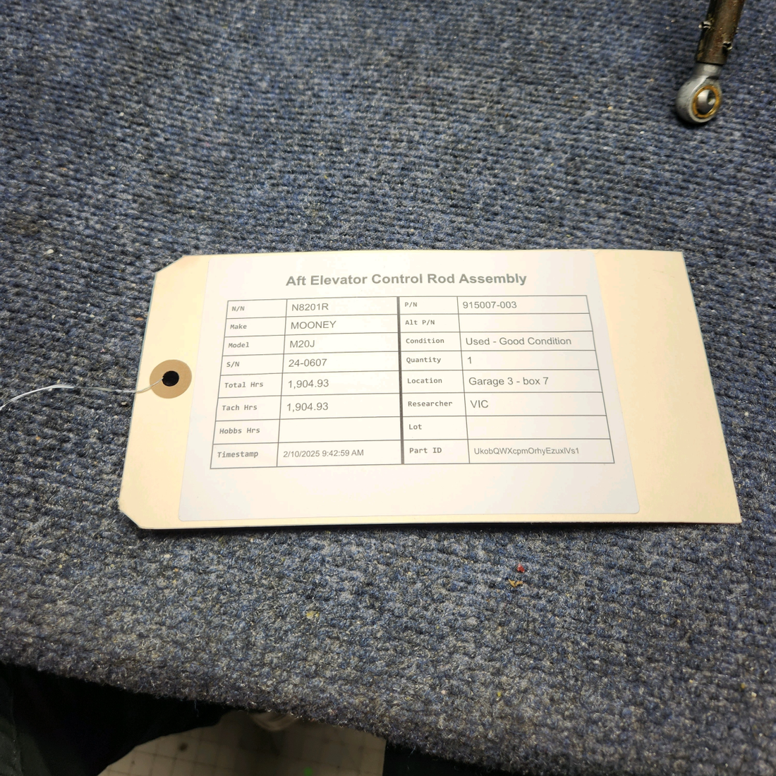 Used aircraft parts for sale, 915007-003 Mooney M20J AFT ELEVATOR CONTROL ROD ASSEMBLY