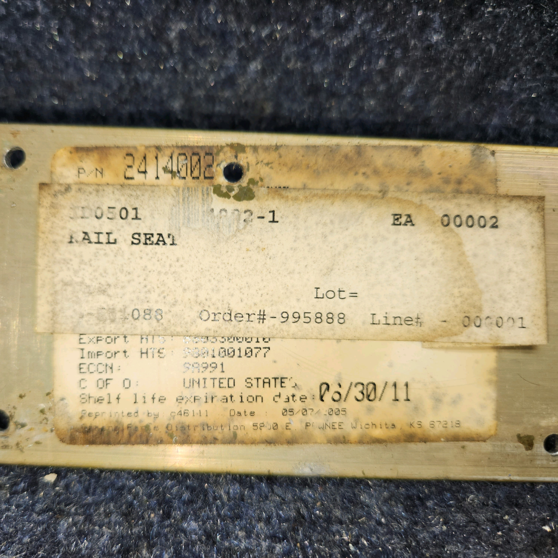 Used aircraft parts for sale, 2414002-2 Cessna 172RG Seat Rail R/H Outboard and Inboard- Copilot -Pair