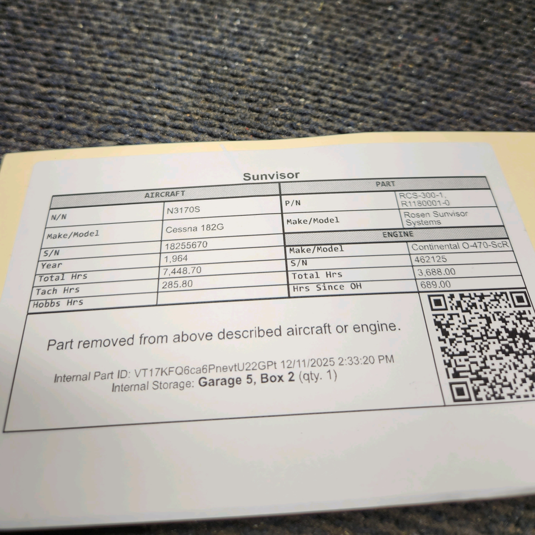 Used aircraft parts for sale, RCS-300-1 Rosen Sunvisor Cessna 182G Sun Visor set - LH & RH