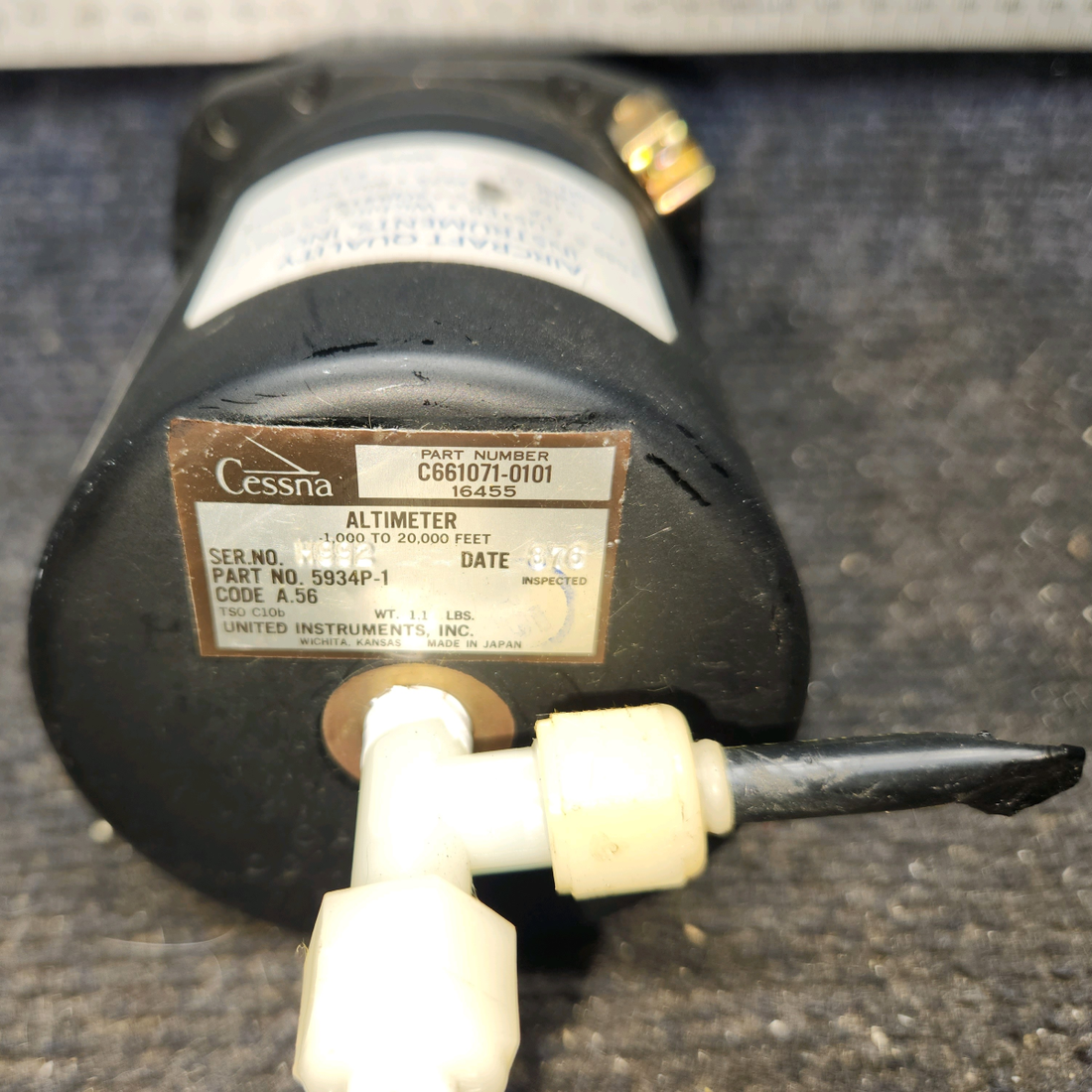 Used aircraft parts for sale, 5934P-1 United Instruments cessna 172N Altimeter Indicator (Code: A.56)