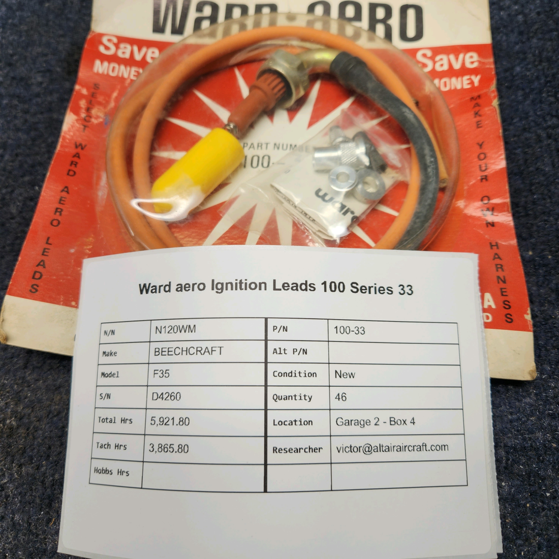 Used aircraft parts for sale, 100-33 BEECHCRAFT F35 WARD AERO IGNITION LEADS 100 SERIES 33
