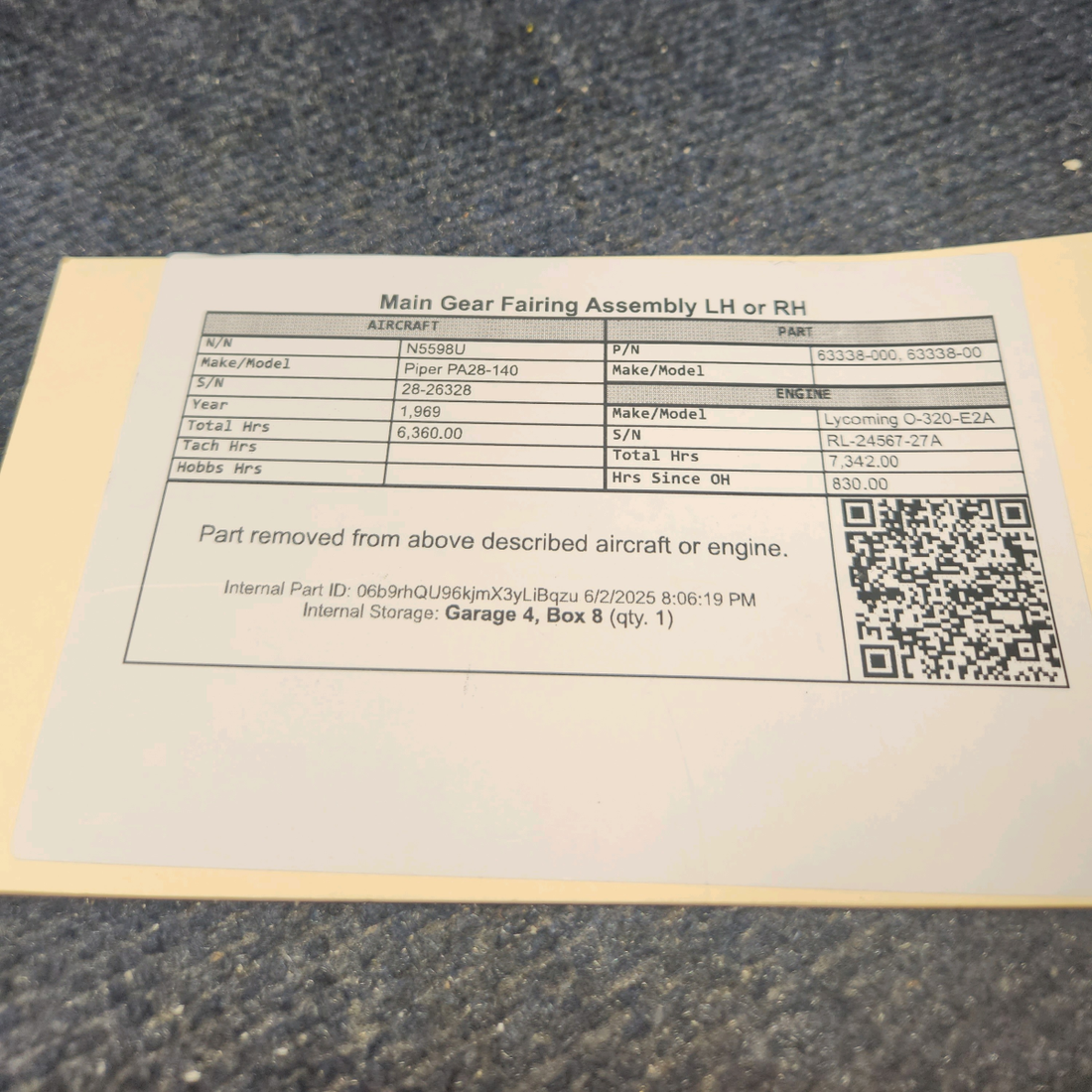 Used aircraft parts for sale, 63338-000 Piper PA28-140 Main Gear Fairing Assembly LH or RH