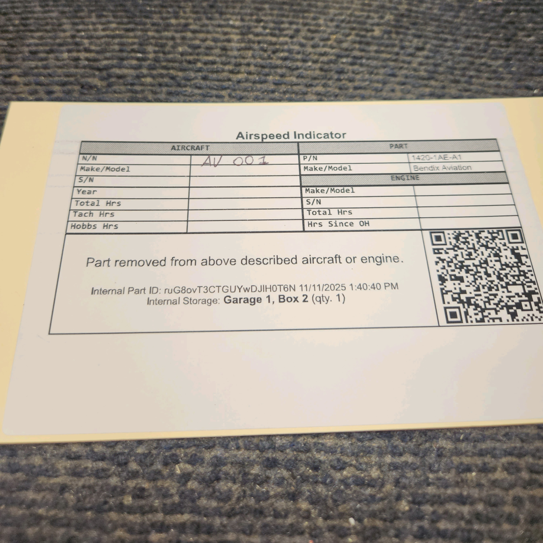 Used aircraft parts for sale, 1420-1AE-A1 Bendix C-14 Beechcraft 95-B55 Airspeed Indicator