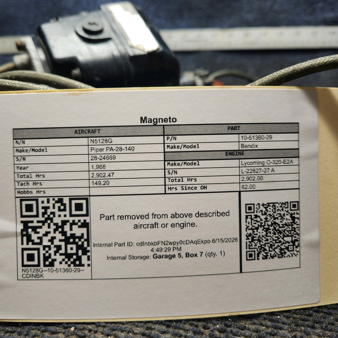 Used aircraft parts for sale, 10-51360-29 Bendix Piper PA-28-140 Magneto
