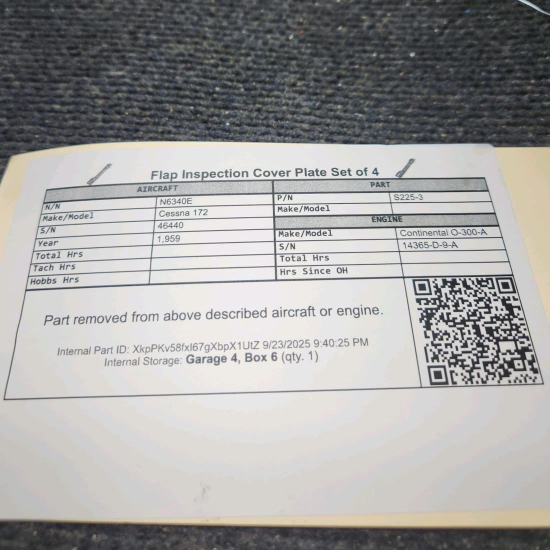 Used aircraft parts for sale, S225-3 Cessna 172 Flap Inspection Cover Plate Set of 4