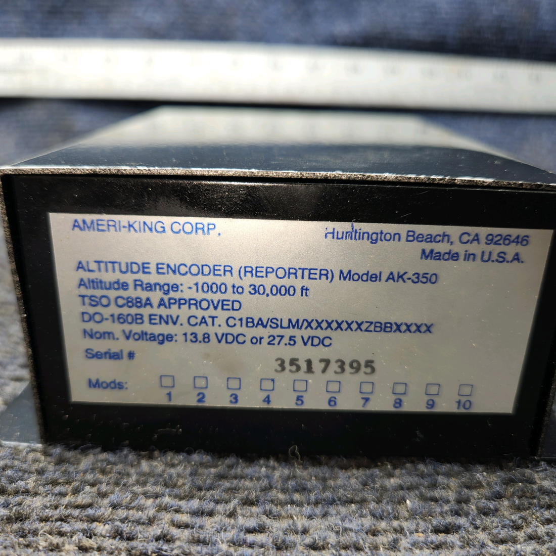 Used aircraft parts for sale, AK-350 Ameri-King Cessna 172 E Altitude Encoder with Tray (14 or 28V) (Core)