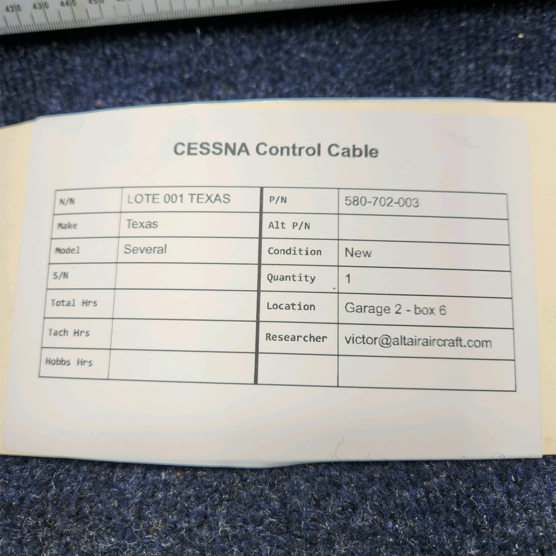 Used aircraft parts for sale, 580-702-003 Texas Several CESSNA CONTROL CABLE