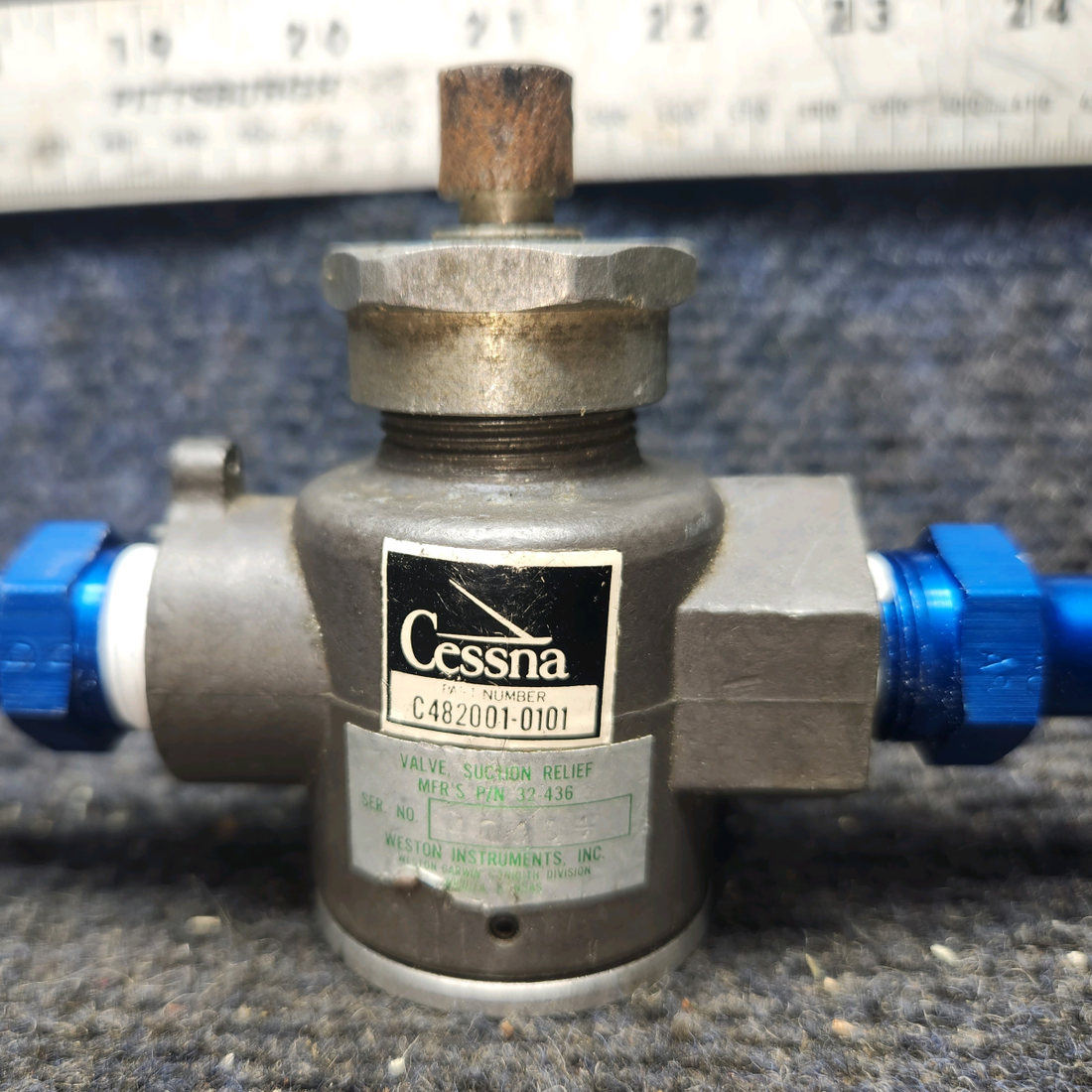 Used aircraft parts for sale, 32-436 Garwin Cessna 172E Suction Relief Valve Assembly