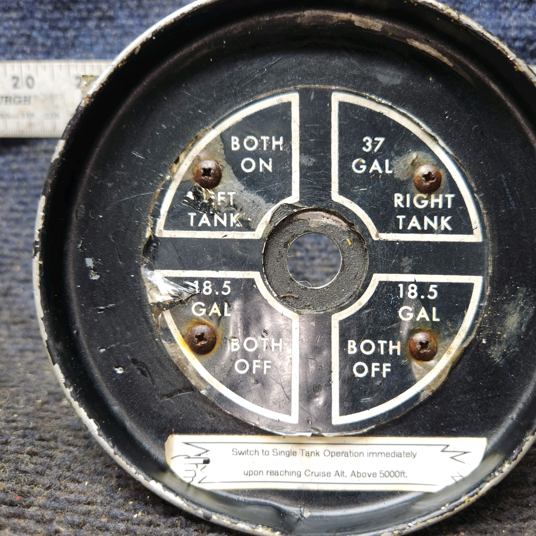 Used aircraft parts for sale, 0511198 Cessna 172 Fuel Selector Cup with Placard