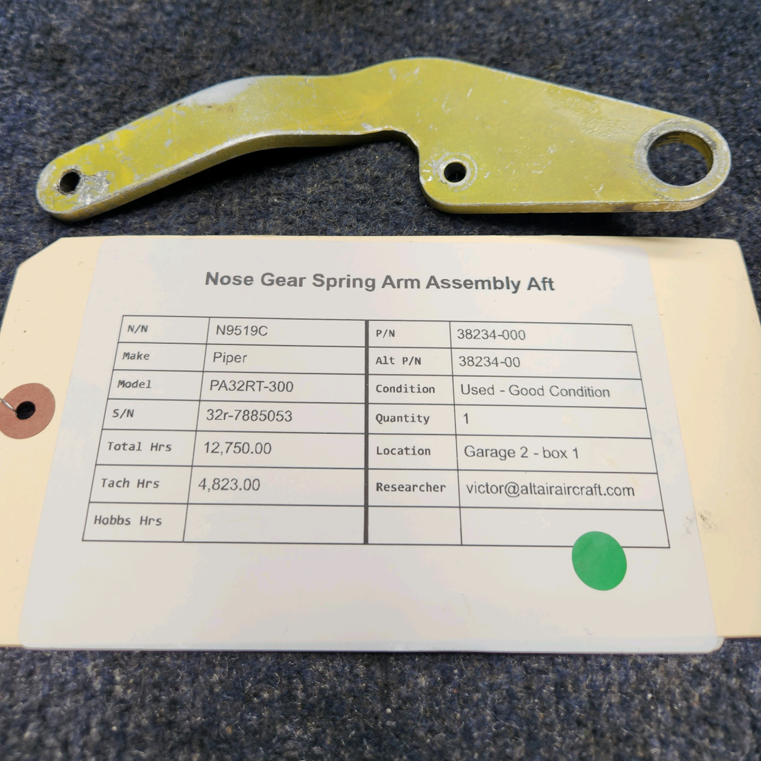 Used aircraft parts for sale, 38234-000 Piper PA32RT-300 NOSE GEAR SPRING ARM ASSEMBLY AFT