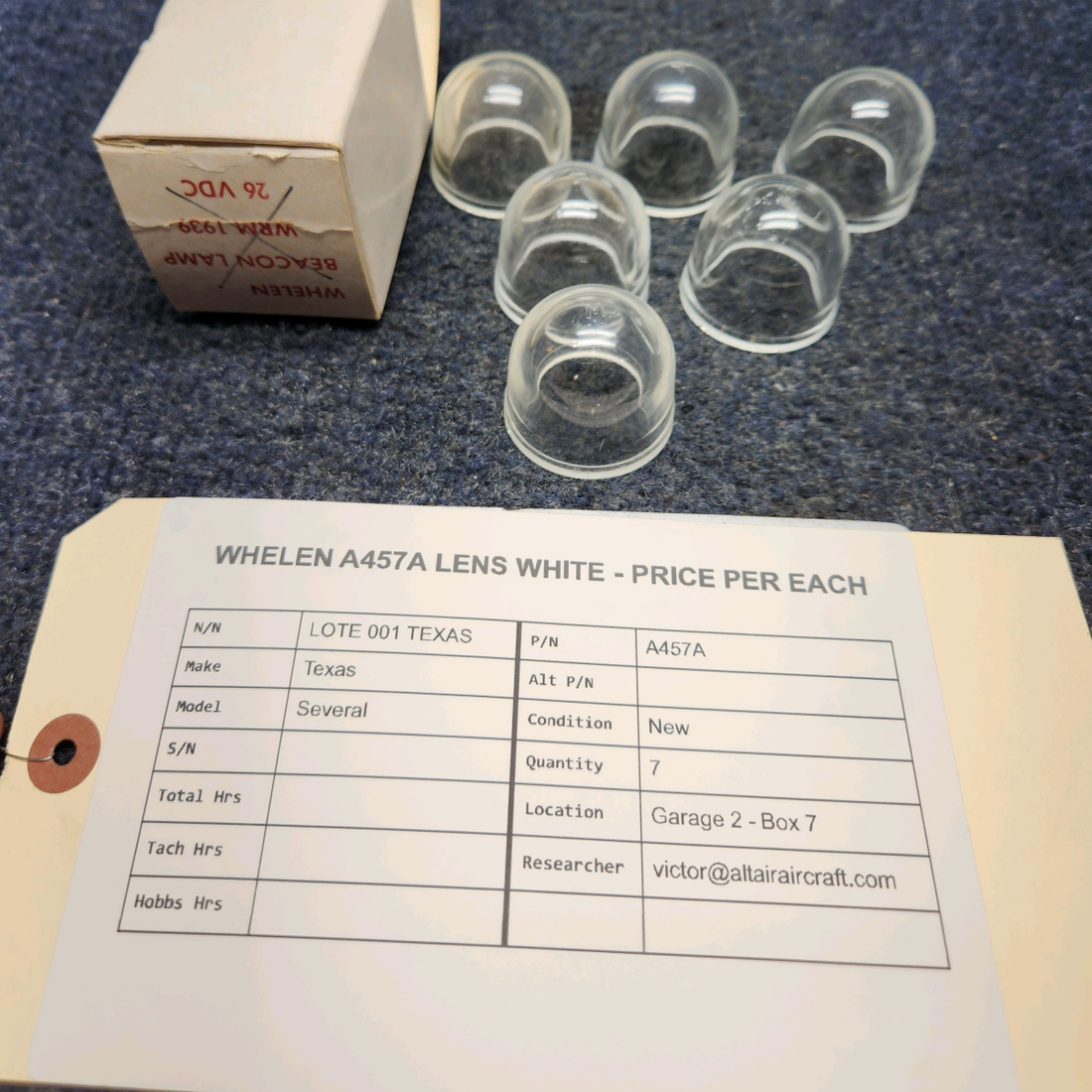 Used aircraft parts for sale, A457A WHELEN Texas Several WHELEN  LENS WHITE  PRICE PER EACH