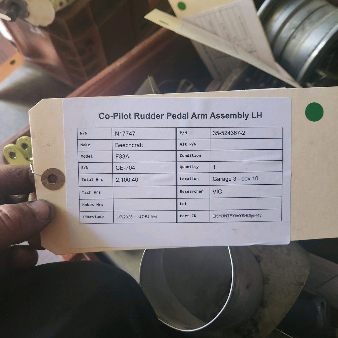 Used aircraft parts for sale, 35-524367-2 Beechcraft F33A CO-PILOT RUDDER PEDAL ARM ASSEMBLY LH