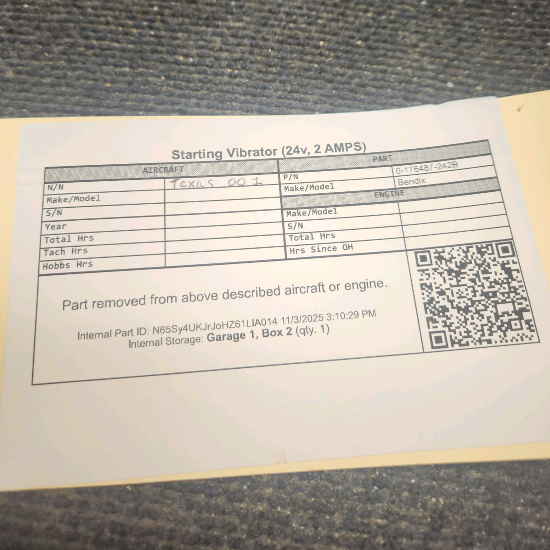 Used aircraft parts for sale, 0-176487-242B Bendix Starting Vibrator Assembly (24V, 2.0A)