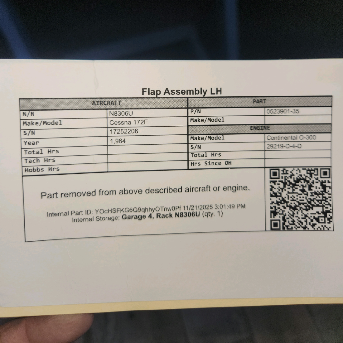 Used aircraft parts for sale, 0523901-35 Cessna 172F Flap Assembly - LH