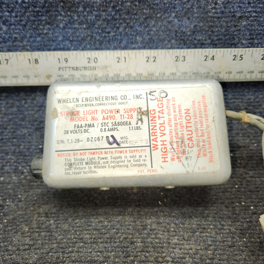 Used aircraft parts for sale, A490,T1-28 Whelen Strobe Light Power Supply (28V)