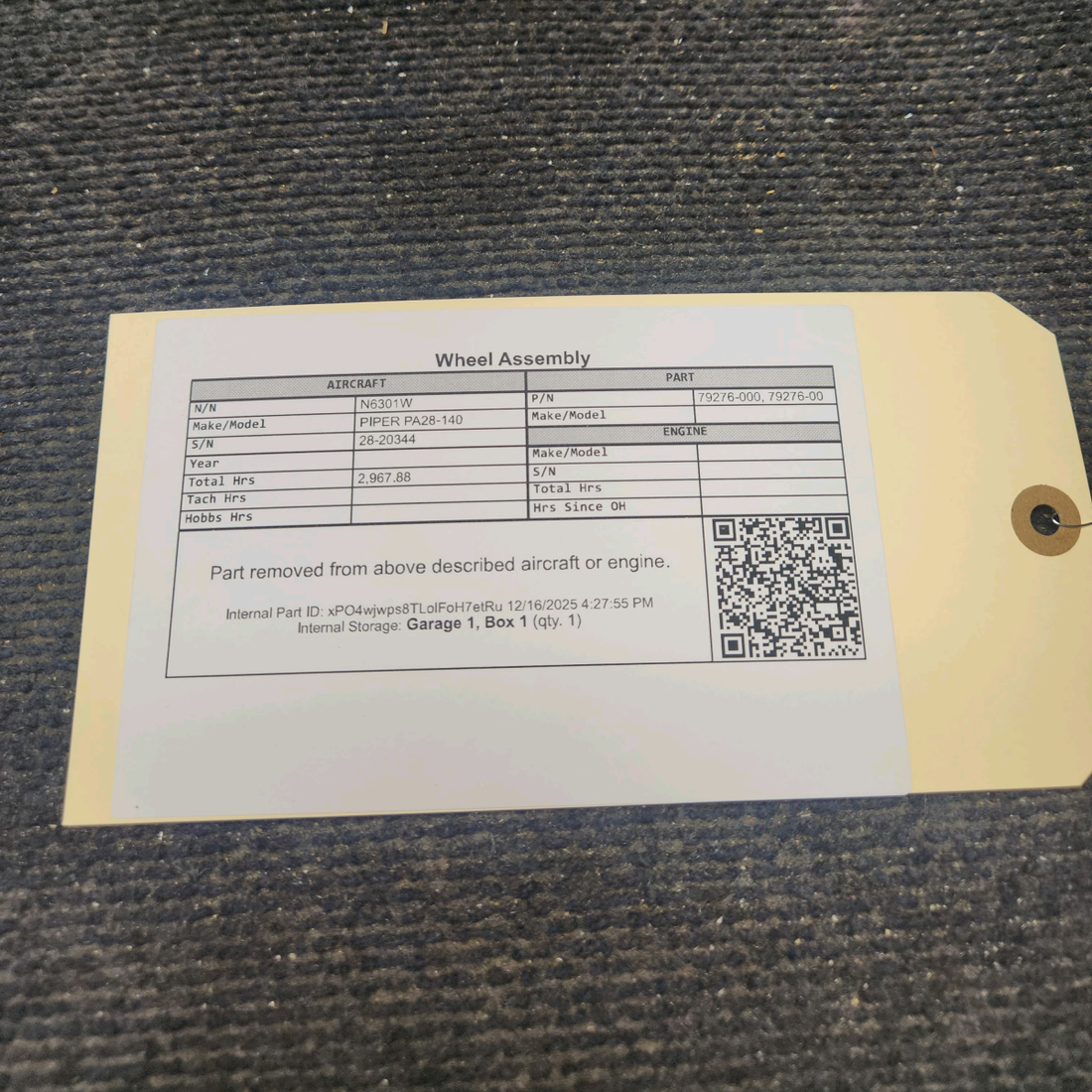 Used aircraft parts for sale, 79276-000 PIPER PA28-140 Wheel Assembly