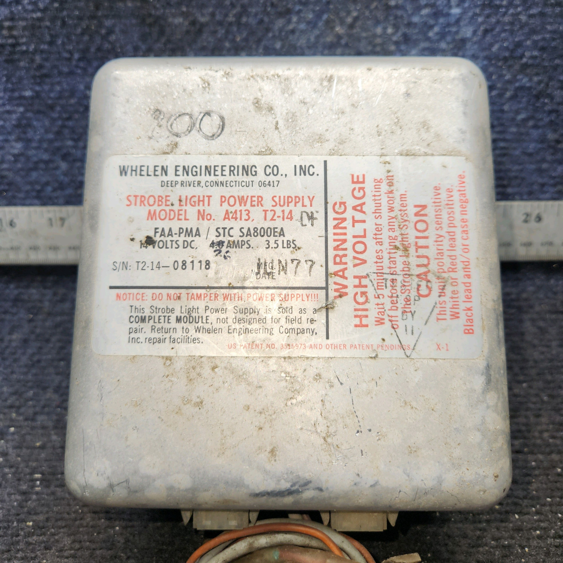 Used aircraft parts for sale, A413T2-14DF Whelen A413, T2-14 Strobe Light Power Supply 12V