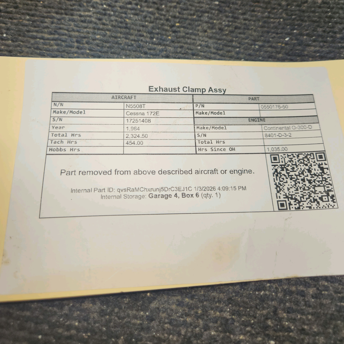 Used aircraft parts for sale, 0550176-50 Cessna 172E Exhaust Clamp Assy